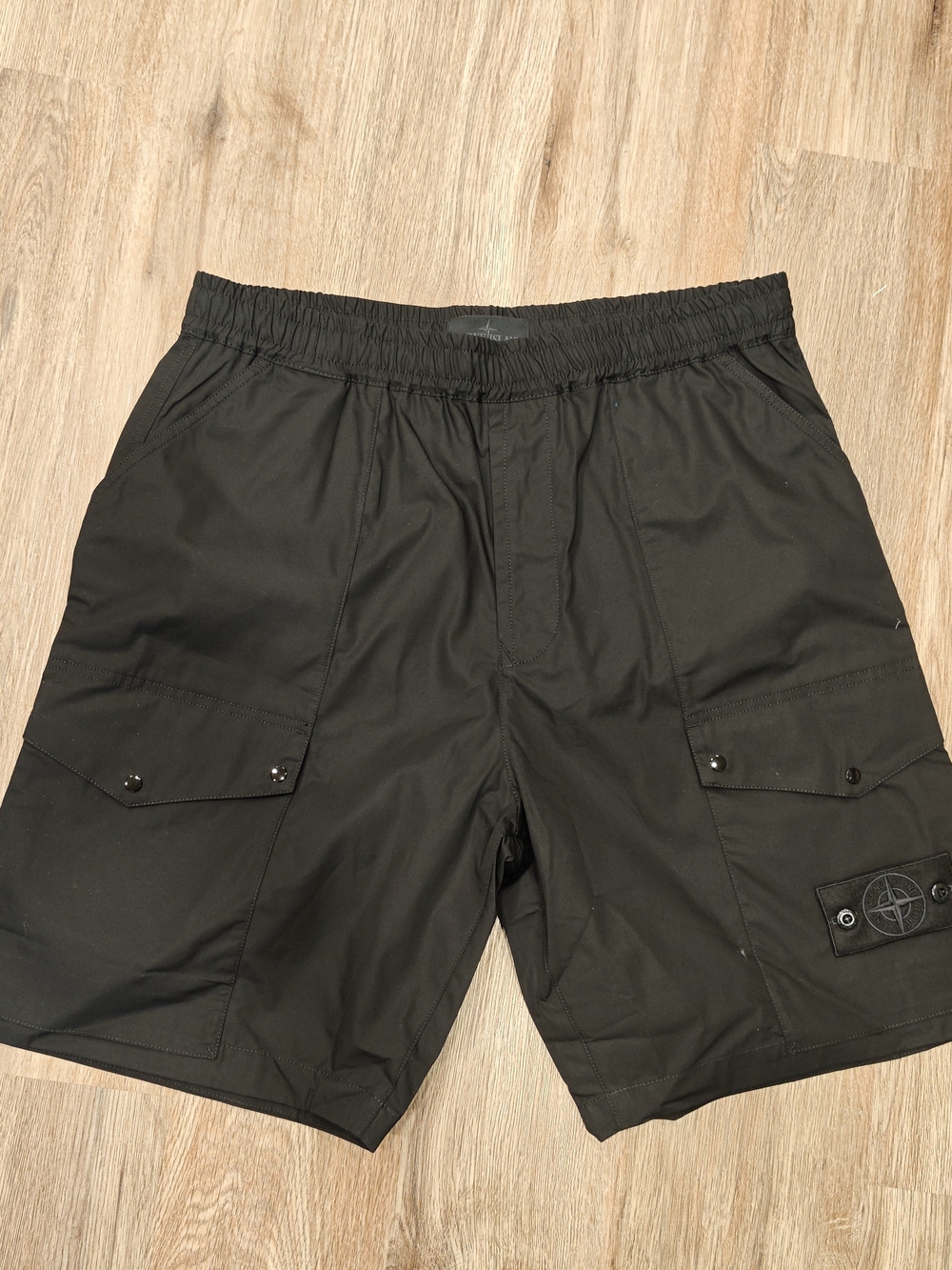 Stone Island Black Cargo Shorts with Patch Logo